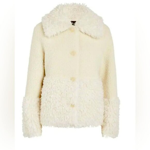 NWT. Maje Ivory-white wide collar faux-fur coat. Size 40T. - Picture 1 of 9